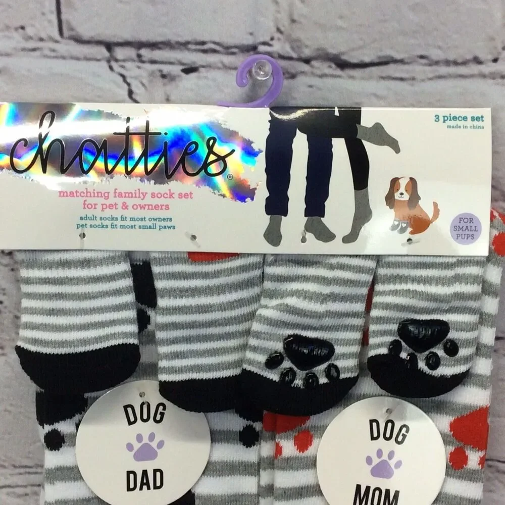 Chatties Matching Sock Set For Pet & Owner Small Pups Dad Mom Dog Cozy Pink/Gray